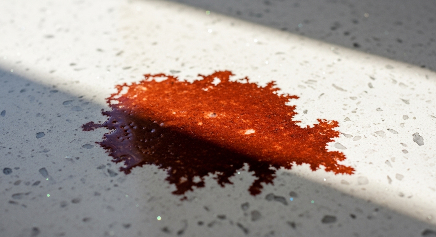 quartz countertop stain A visible stain in quartz countertop