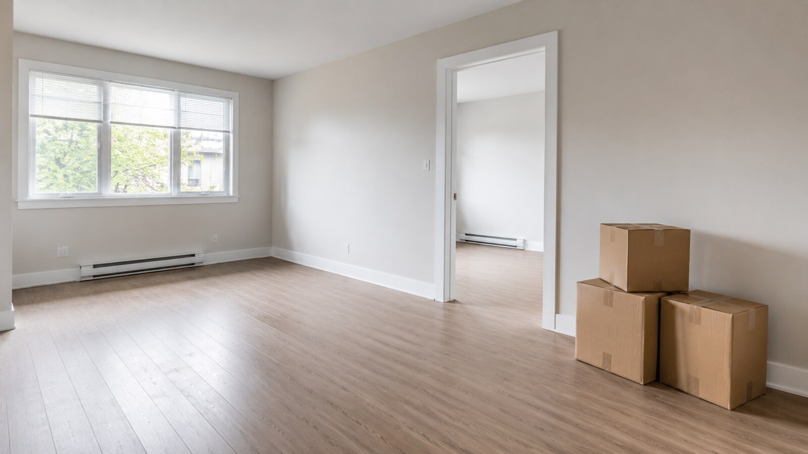 Clean empty apartment prepared for a move-out handoff