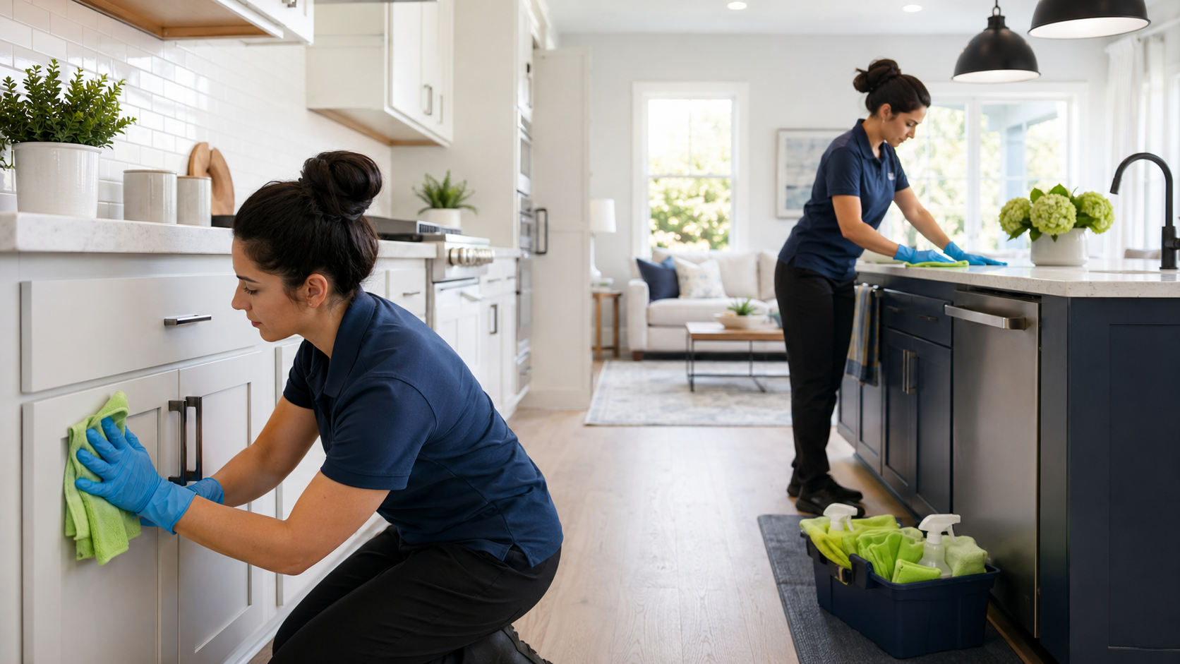 Professional cleaner comparing deep cleaning and recurring home cleaning